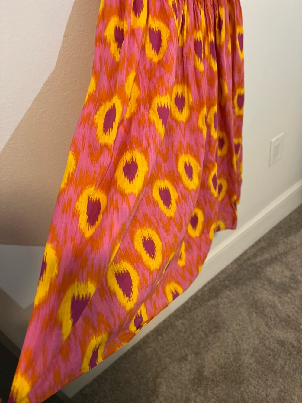 ZARA Vibrant Pink Yellow Printed Off Shoulder Smock Puff Sleeve Maxi Dress Beach - Picture 6 of 8